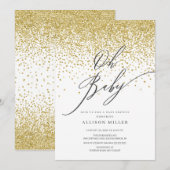 Modern Oh Baby Gold Glitter Baby shower Kaart (Voorkant / Achterkant)