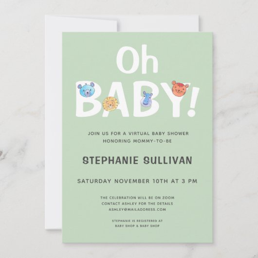 Modern Oh Baby Green Virtual Baby shower Kaart (Voorkant)