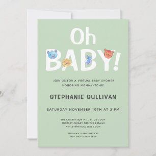 Modern Oh Baby Green Virtual Baby shower Kaart
