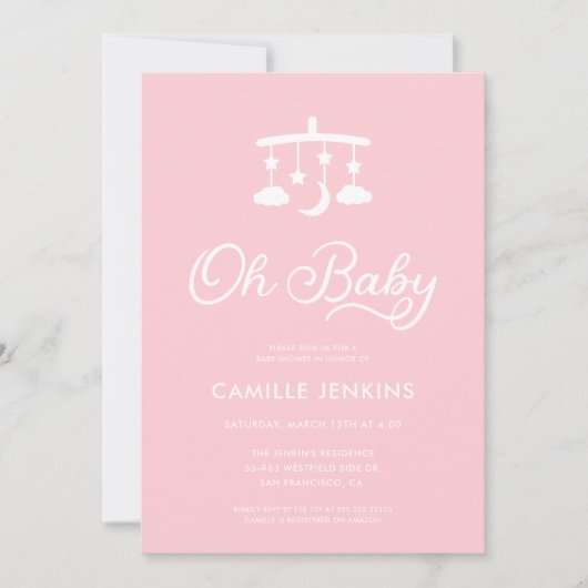 Modern Oh Baby Meisje Foto Baby shower Kaart (Voorkant)