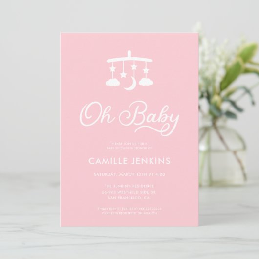 Modern Oh Baby Meisje Foto Baby shower Kaart (Staand voorkant)