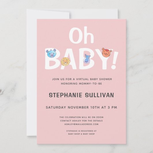 Modern Oh Baby roze meisje Virtueel Baby shower Kaart (Voorkant)