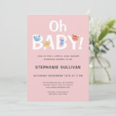 Modern Oh Baby roze meisje Virtueel Baby shower Kaart (Staand voorkant)