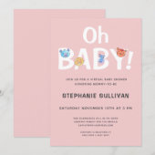 Modern Oh Baby roze meisje Virtueel Baby shower Kaart (Voorkant / Achterkant)
