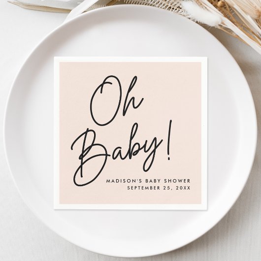 Modern Oh Baby Script Blush Baby shower Servet