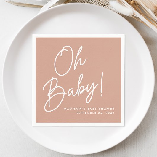 Modern Oh Baby Script Blush Terracotta Baby shower Servet