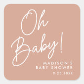Modern Oh Baby Script Blush Terracotta Baby shower Vierkante Sticker (Voorkant)