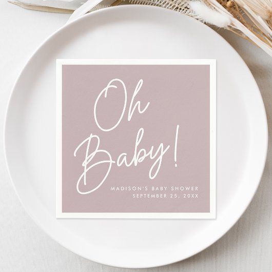 Modern Oh Baby Script Dusty Paarse Baby shower Servet