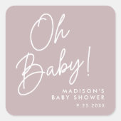 Modern Oh Baby Script Dusty Paarse Baby shower Vierkante Sticker (Voorkant)