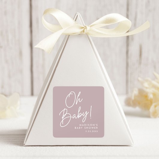 Modern Oh Baby Script Dusty Paarse Baby shower Vierkante Sticker