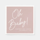 Modern Oh Baby Script Dusty Roos Baby shower Servet (Voorkant)
