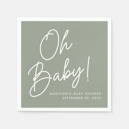 Modern OH Baby Script Sage Groen Baby shower Servet (Voorkant)