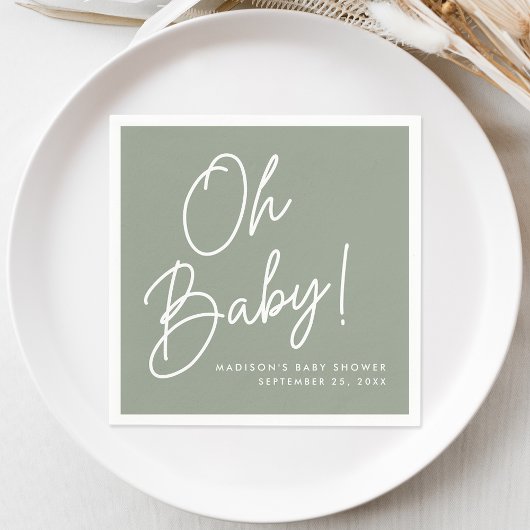 Modern OH Baby Script Sage Groen Baby shower Servet