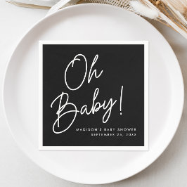 Modern Oh Baby Script Zwart-wit Baby shower Servet