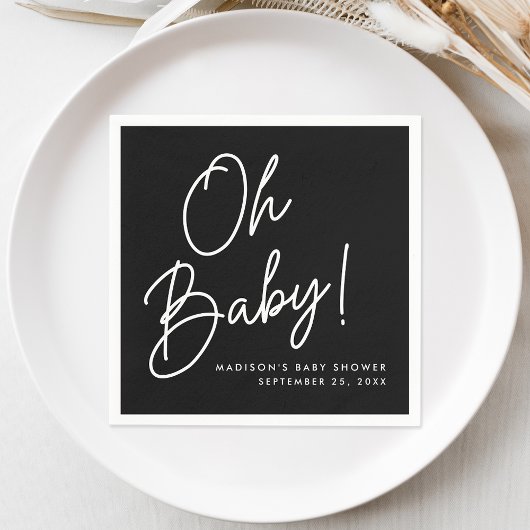 Modern Oh Baby Script Zwart-wit Baby shower Servet