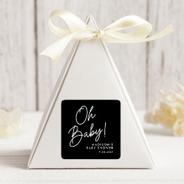 Modern Oh Baby Script Zwart-wit Baby shower Vierkante Sticker