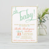 Modern Oh Baby shower Coral Mint Gold Glitter Kaart (Staand voorkant)