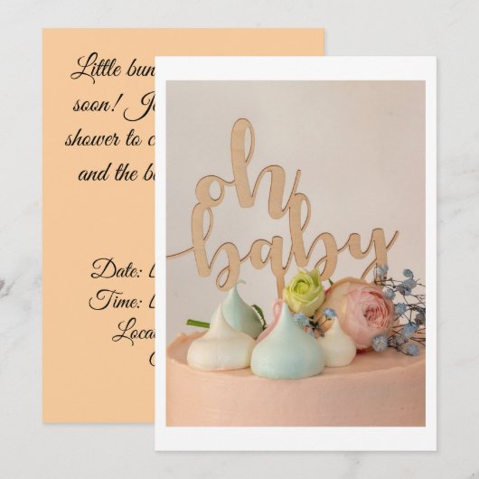 Modern Oh Baby shower Uitnodiging met Pastel Cake (Voorkant / Achterkant)