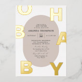 Modern Oh Baby Taupe Neutrale Baby Shower Goud Folie Uitnodiging (Voorkant)