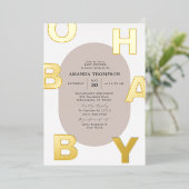 Modern Oh Baby Taupe Neutrale Baby Shower Goud Folie Uitnodiging (Staand Voorkant)