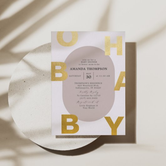 Modern Oh Baby Taupe Neutrale Baby Shower Goud Folie Uitnodiging