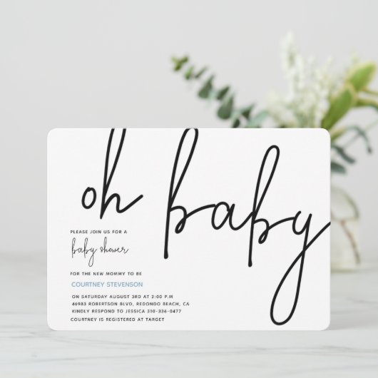 Modern Oh Baby Uitnodiging (Staand voorkant)