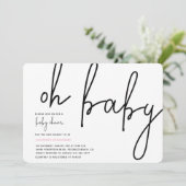 Modern Oh Baby Uitnodigingsroze Kaart (Staand voorkant)