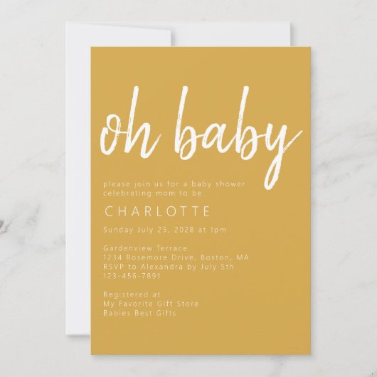 Modern Oh Baby Yellow Baby shower Kaart (Voorkant)