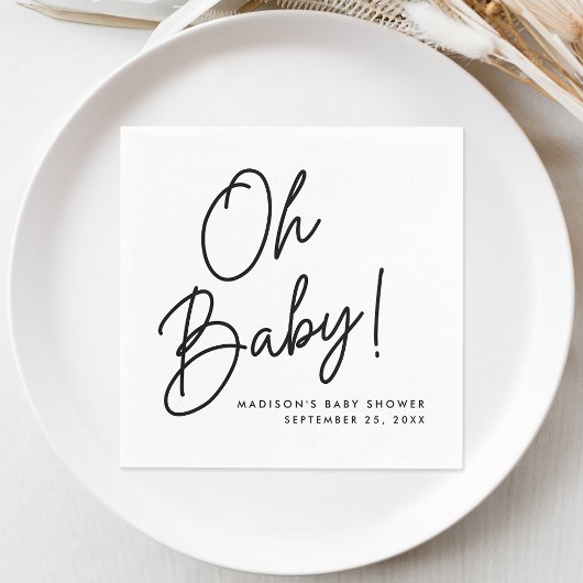 Modern Oh Baby Zwart Script Baby shower Servet