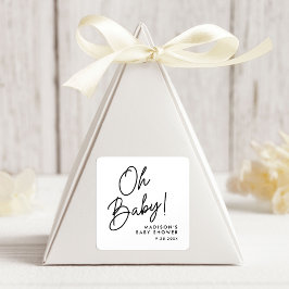 Modern Oh Baby Zwart Script Baby shower Vierkante Sticker