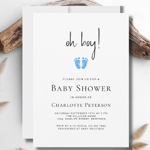 Modern Oh Boy Blue Baby shower Kaart