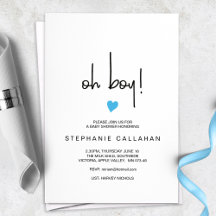 Modern Oh Boy Blue Heart Baby shower