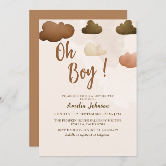 Modern Oh boy boho boy Baby shower Kaart (Voorkant / Achterkant)