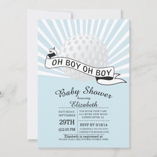 Modern Oh Boy Golf Ball Boys Baby shower Kaart (Voorkant)