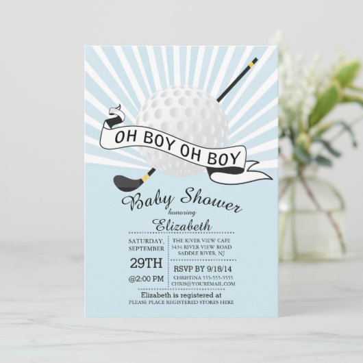 Modern Oh Boy Golf Ball Boys Baby shower Kaart (Staand voorkant)