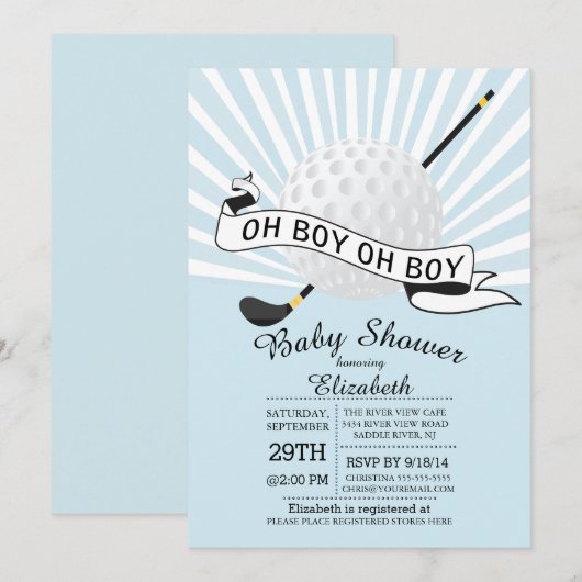 Modern Oh Boy Golf Ball Boys Baby shower Kaart (Voorkant / Achterkant)