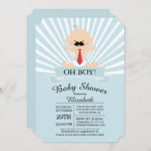 Modern Oh Boy Mustache Boys Baby shower Kaart (Voorkant / Achterkant)