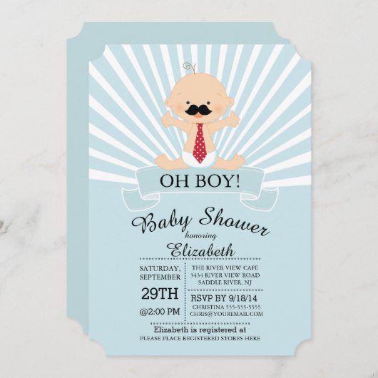 Modern Oh Boy Mustache Boys Baby shower Kaart (Voorkant / Achterkant)