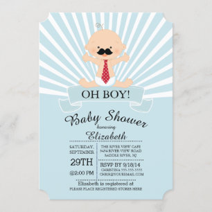 Modern Oh Boy Mustache Boys Baby shower Kaart