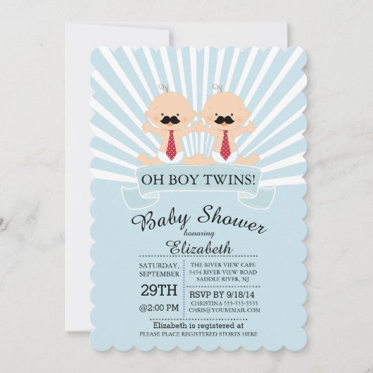 Modern Oh Boy Mustache Twin Boys Baby shower Kaart (Voorkant)