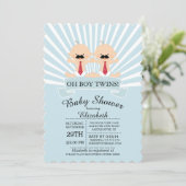 Modern Oh Boy Mustache Twin Boys Baby shower Kaart (Staand voorkant)