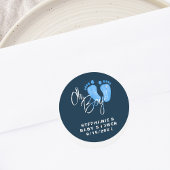 Modern Oh Boy Navy blauw Baby shower Ronde Sticker