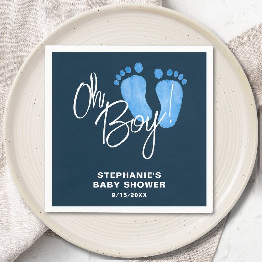 Modern Oh Boy Navy blauw Baby shower Servet