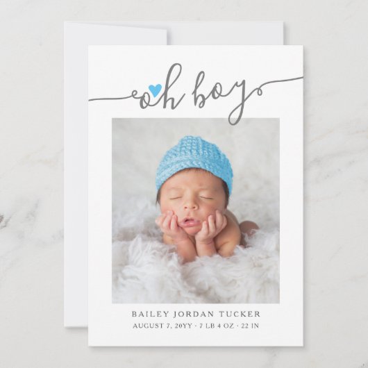 Modern Oh Boy Script Sky Blue Heart 2-Photos ter g Aankondiging (Voorkant)