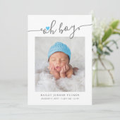 Modern Oh Boy Script Sky Blue Heart 2-Photos ter g Aankondiging (Staand voorkant)