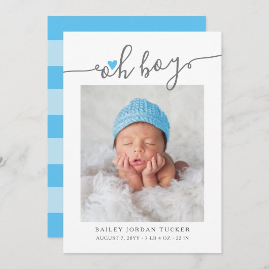 Modern Oh Boy Script Sky Blue Heart 2-Photos ter g Aankondiging (Voorkant / Achterkant)