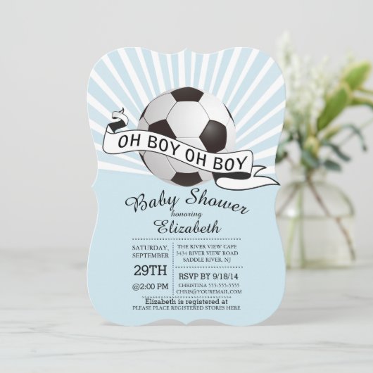 Modern Oh Boy Soccer Boys Baby shower Kaart (Staand voorkant)