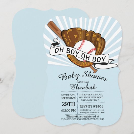 Modern Oh Boy Sports Baseball Boys Baby shower Kaart (Voorkant / Achterkant)