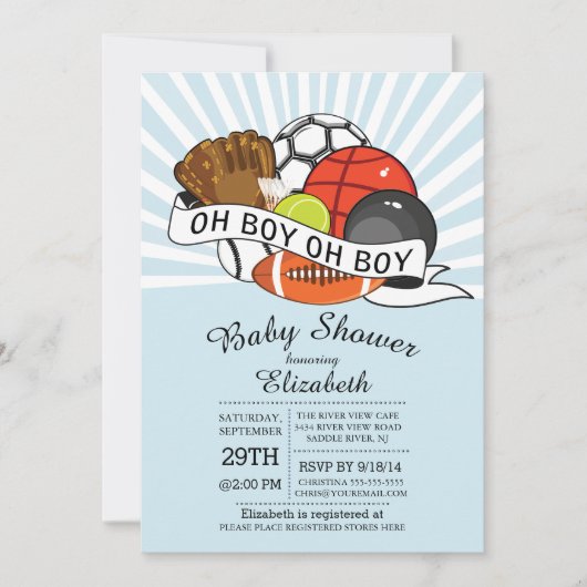 Modern Oh Boy Sports Boys Baby shower Kaart (Voorkant)