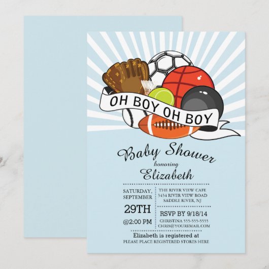 Modern Oh Boy Sports Boys Baby shower Kaart (Voorkant / Achterkant)